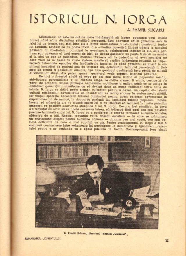 Curentul 1943. Pamfil Șeicaru despre Nicolae Iorga.